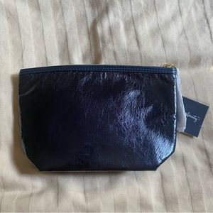 New | Blue Metallic Cosmetic Makeup Bag + Miscellaneous Makeup Bundle